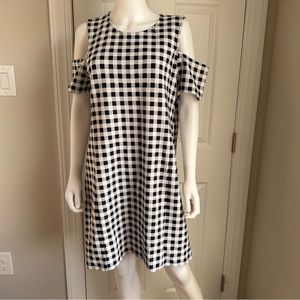 MICHAEL MICHAEL KORS Black/White Gingham Cold Shoulder Shift Dress Size XL